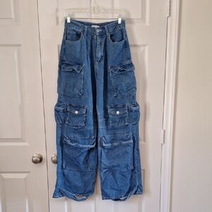 Blue Cargo Denim Pants